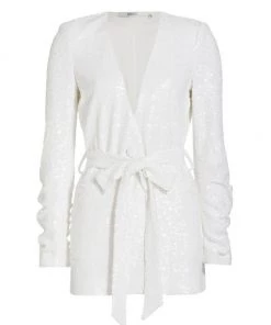 Badgley Mischka Belted Sequin Jacket