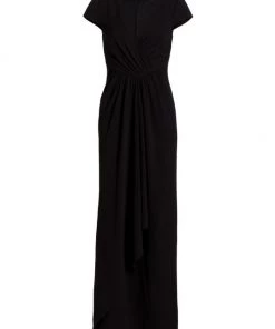 Badgley Mischka V-Neck Shirred Drape Gown
