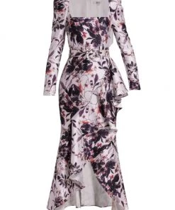 Badgley Mischka Floral High-Low Dress