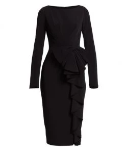 Badgley Mischka Ruffle Bow Scuba Midi-Dress