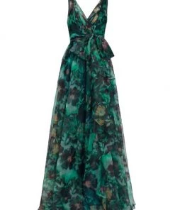Badgley Mischka Floral Fit-&-Flare Floor-Length Gown