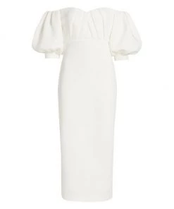 Badgley Mischka Scuba Off-The-Shoulder Midi-Dress