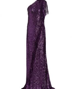 Badgley Mischka Sequin Fringe Floor-Length Gown