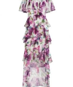 Badgley Mischka Printed Off-The-Shoulder Dress
